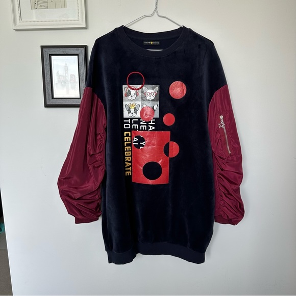 Cache Cache Mixed Media Velour Bulldog Long Sleeve Sweater - Picture 2 of 8